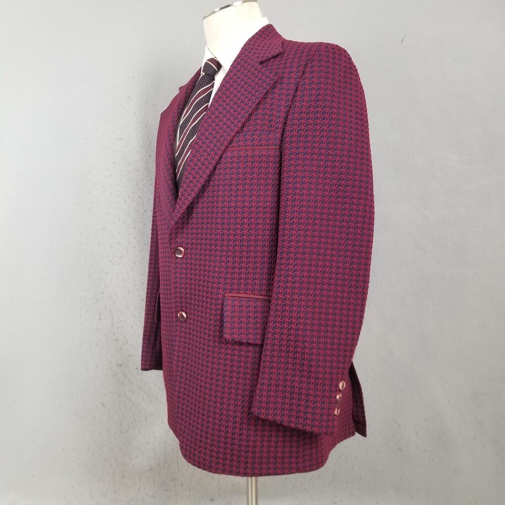 Vintage Sears Blazer Mens 42 Red Geometric Knit Travelknit Sport Coat Jacket - Picture 7 of 16